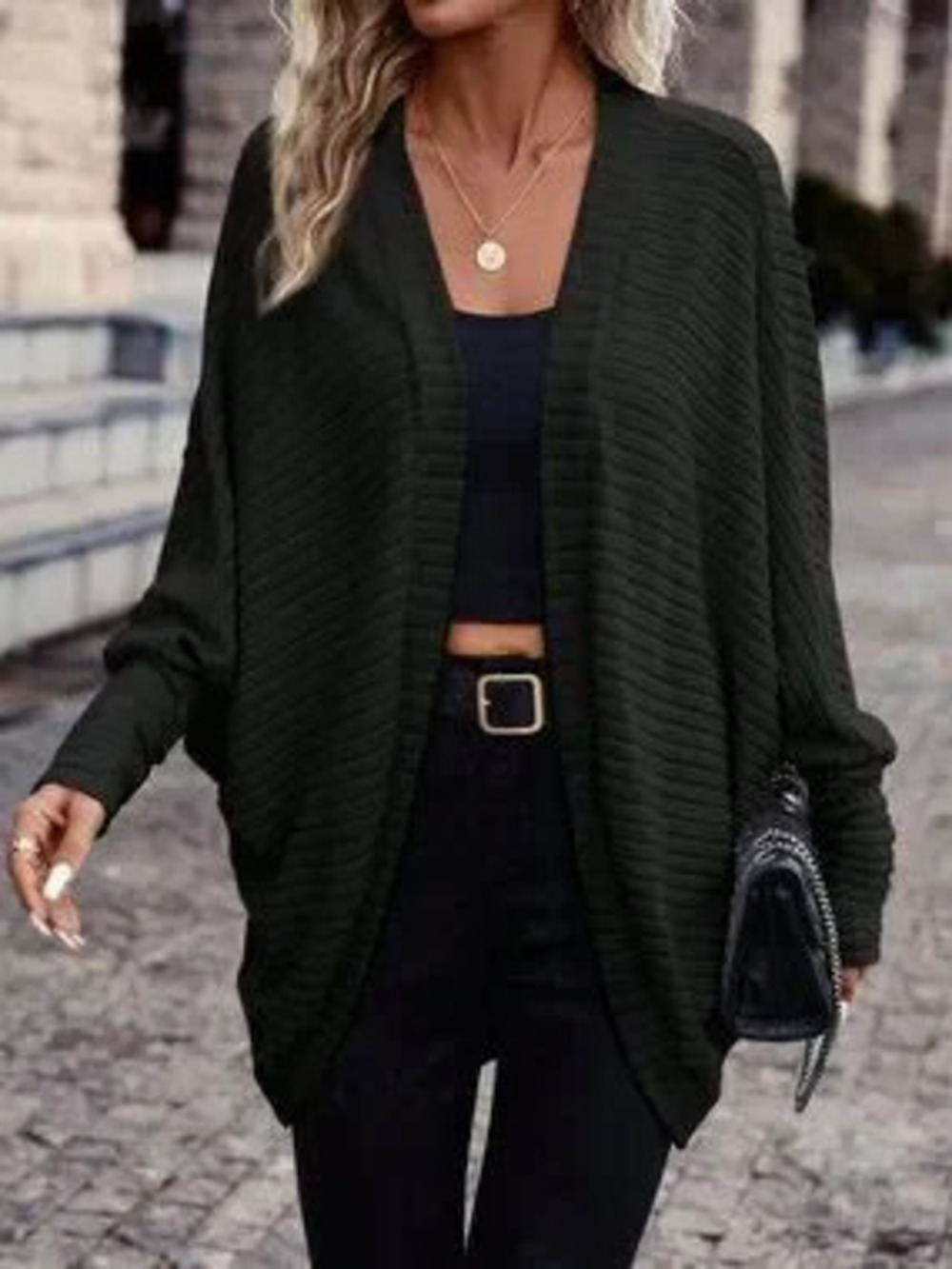 ZARA Black Casual Women's Batwing Sleeve Open Front Jacket